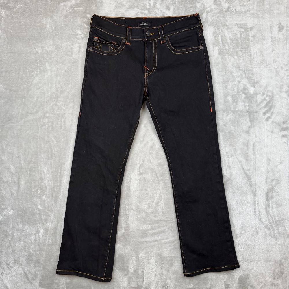 True Religion Billy Relaxed Bootcut Jeans Black Orange Contrast Stitch Mens 31 - Picture 8 of 15